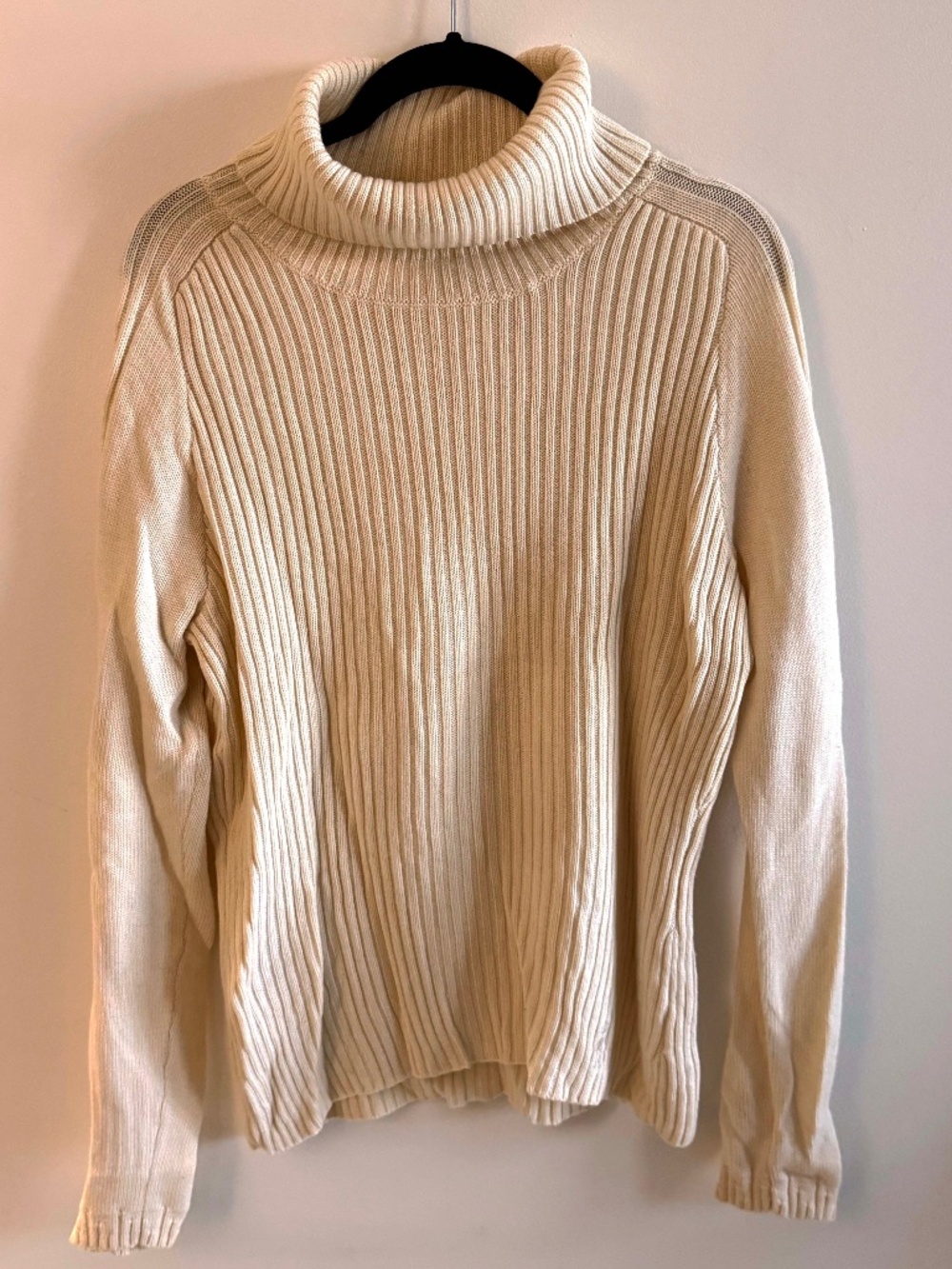 Smartwool 100% Merino Wool Turtleneck Cable Sleeve Sweater Cream Women's Large